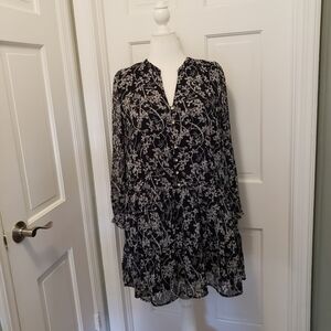 LOFT Black & White Drop Waist Vine DRESS Size Large, Business Casual